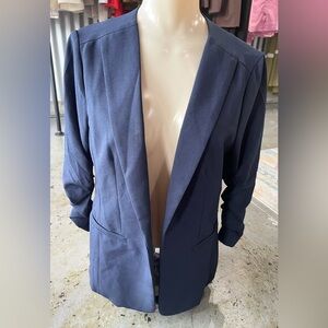 Skies Are Blue Navy Raja Collarless Blazer with Scrunch Sleeves Size Small